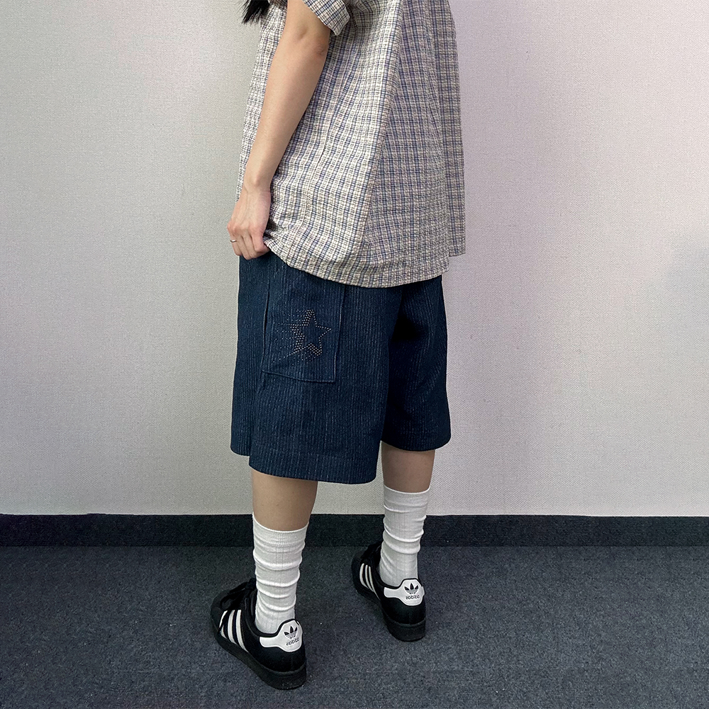 이브 스터드 버뮤다 데님 밴딩 팬츠 [2Color] - 상품 이미지