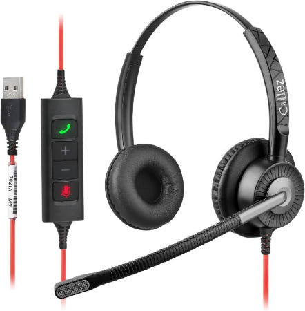 [해외]Callez 헤드셋 USB 연결 마이크 더블 노이즈캔슬링 헤드폰 PC용 유선바이노럴 고성능 ENC기능 수신 전화 묶음배송가능