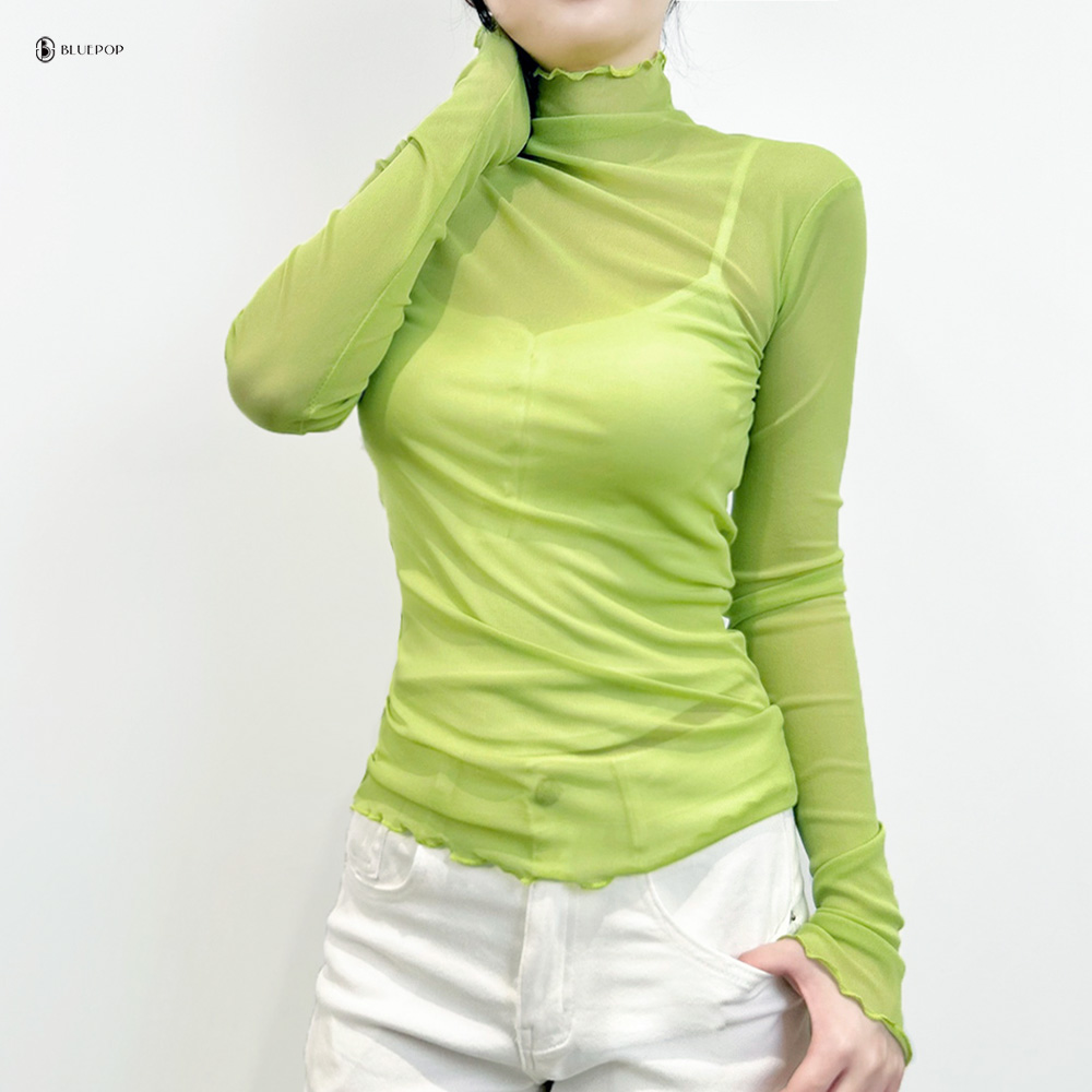 [17color]컬러풀 시스루 레이어드 블라우스 티 시스루블랙 이미지 3