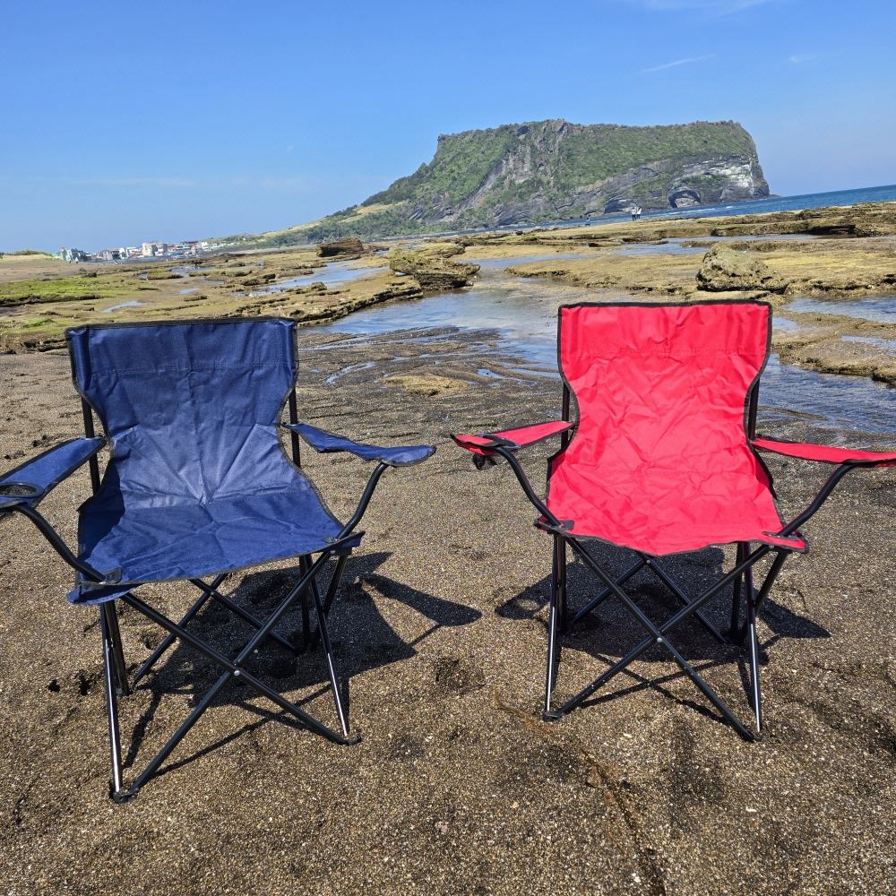 [팔걸이 캠핑의자] 접이식 야외용 컵홀더 포함 레드1개+네이비1개 - 상세 이미지 3
