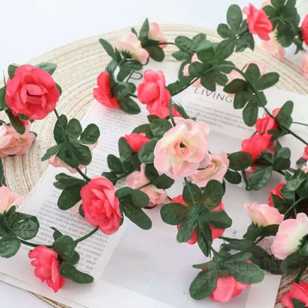 [울언니추천샵] 가든 장미 조화 넝쿨 2p세트 핑크믹스 인조장미넝쿨 줄기조화 실내조화 꽃벽장식 조화꽃