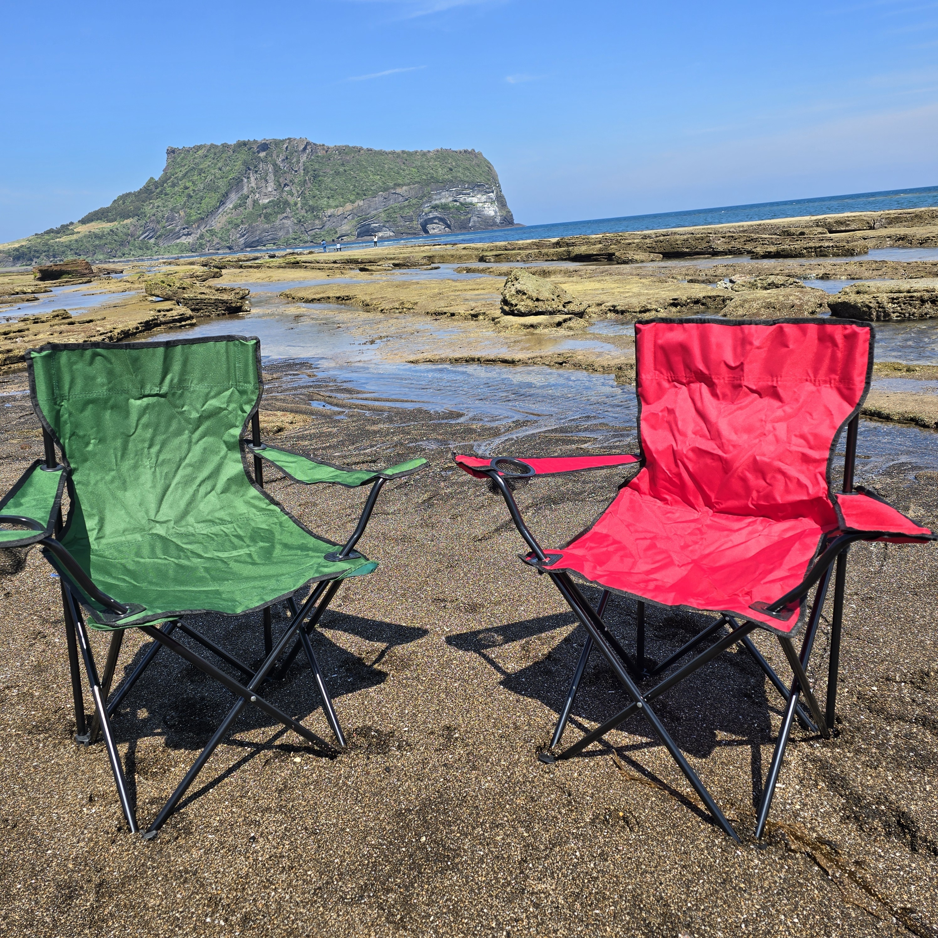 [팔걸이 캠핑의자] 접이식 야외용 컵홀더 포함 그린1개+레드1개 - 상세 이미지 2