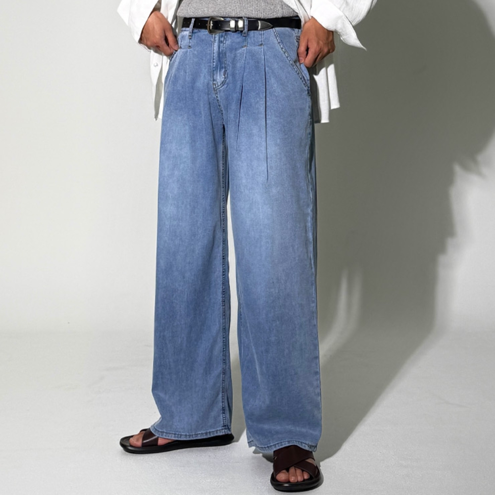 남자 벤스 여름 3단기장 아이스 쿨링 리오셀 투핀턱 와이드 데님