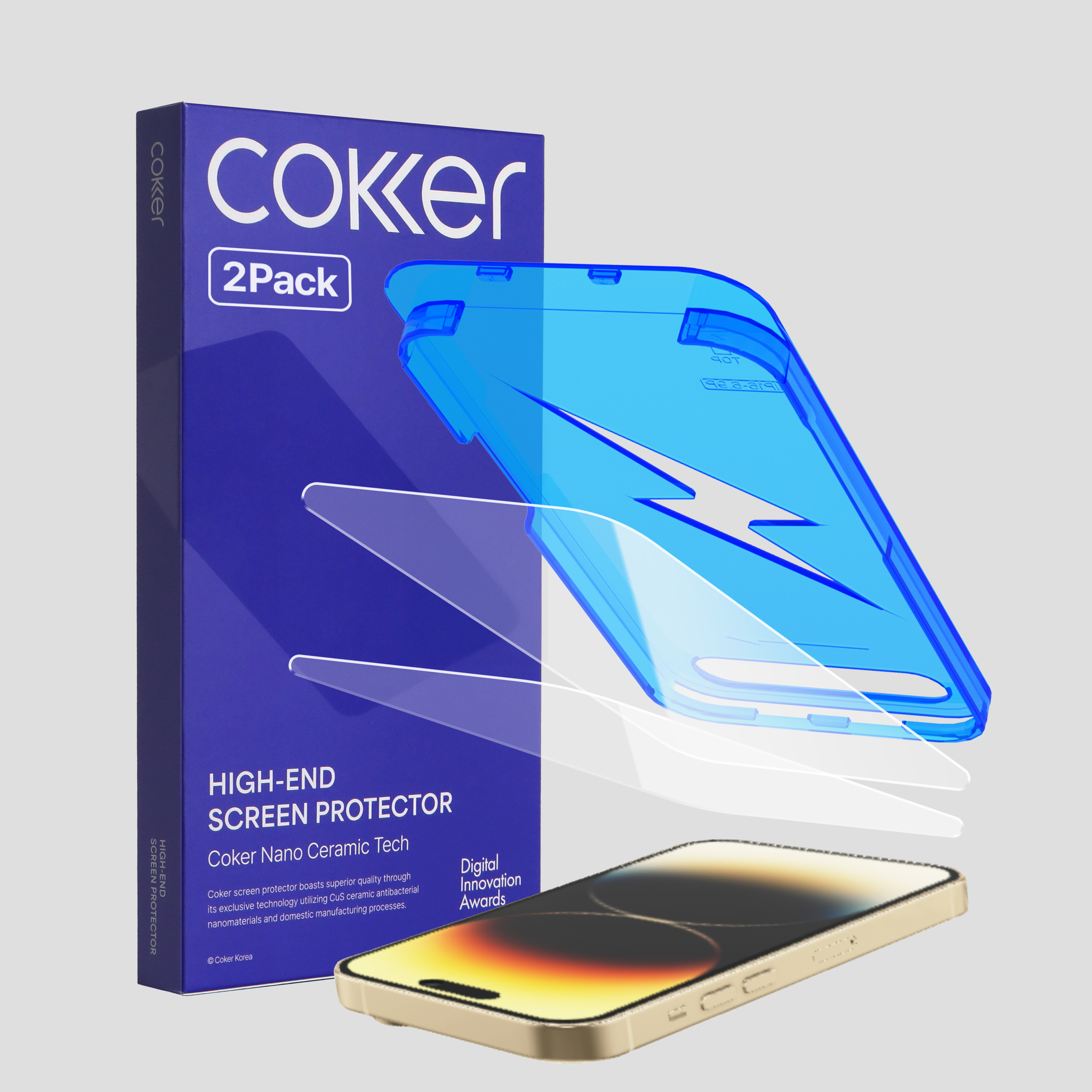 [내일배송] 코커 원터치 강화유리 이지핏 풀커버 액정보호필름 아이폰14 프로, 2매입 제품 이미지