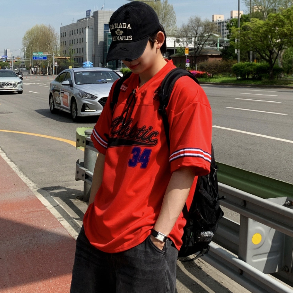 남자 데벤 박스 루즈 오버핏 여름 메쉬 농구 반팔티 - 상세 이미지 3