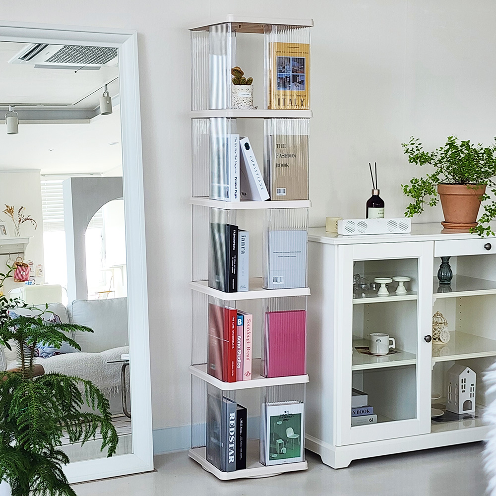 회전 책장 인테리어 책꽂이 투명 조립식 틈새 미니 코너 2단