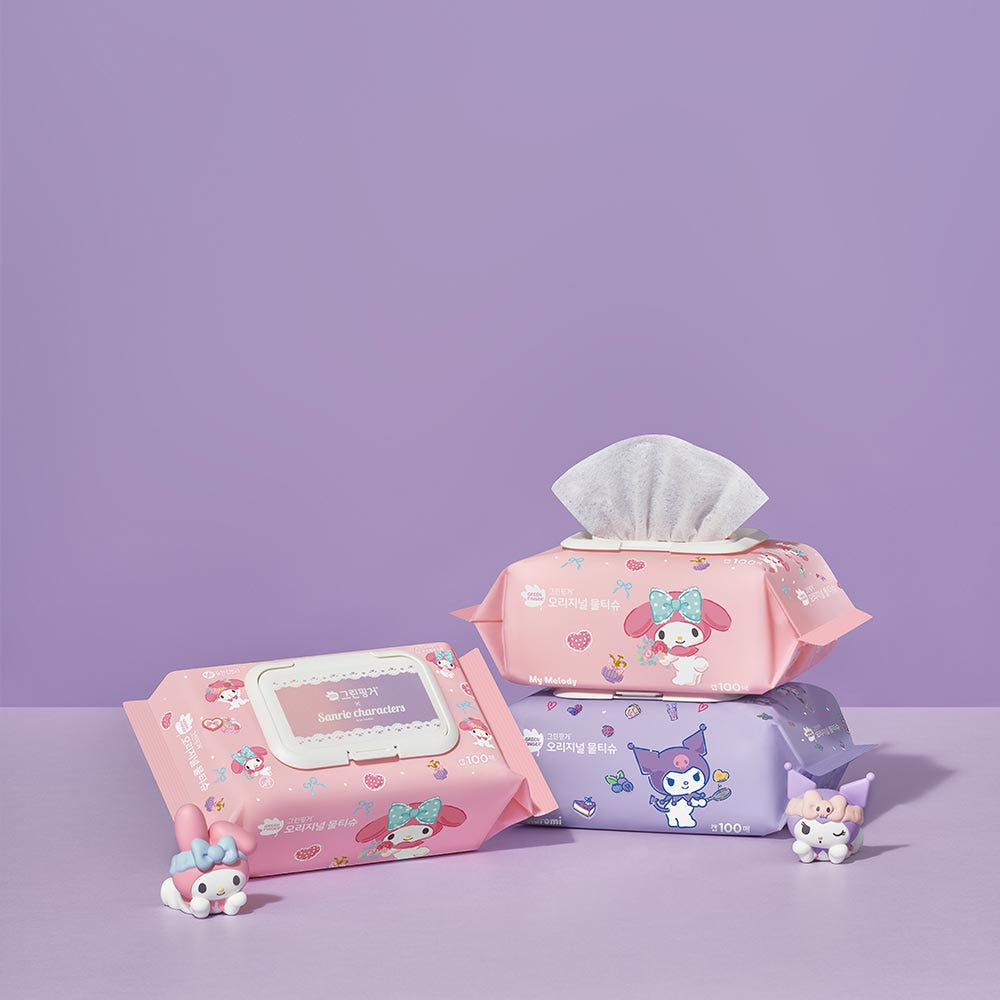 그린핑거 오리지널 물티슈 마이멜로디 & 쿠로미 에디션 캡형 100매X10팩 / 산리오캐릭터즈