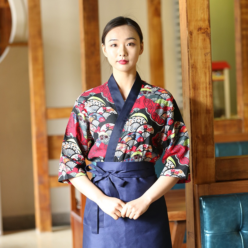 일식 조리 복 조리사 실기 제과제빵 레스토랑 호텔 시험복 감색 난초무늬 재킷 S - 상세 이미지 2