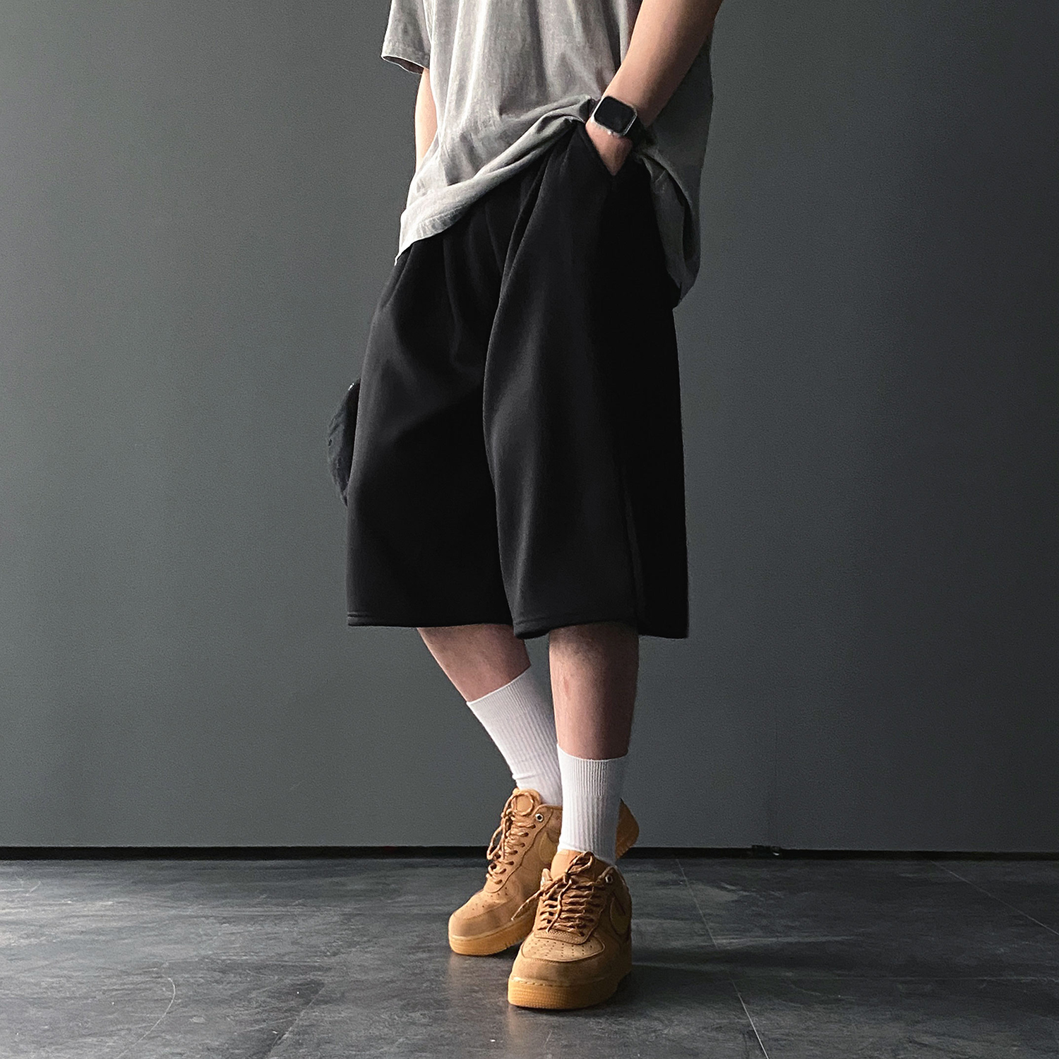 남자버뮤다팬츠 벌룬팬츠 와이드반바지 회색반바지 - 상세 이미지 4