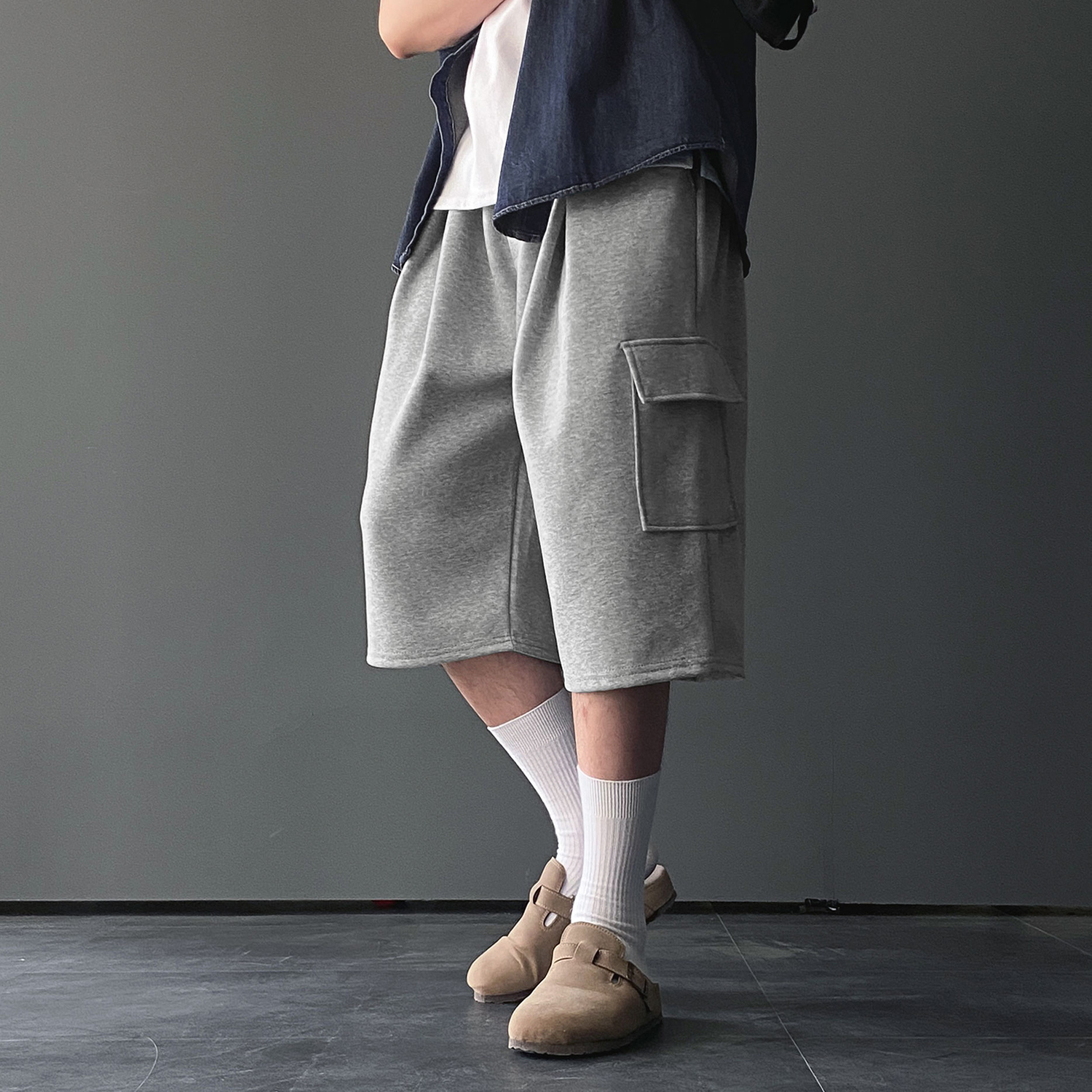 1+1 카고반바지 남자버뮤다팬츠 와이드반바지 회색반바지 - 상세 이미지 3