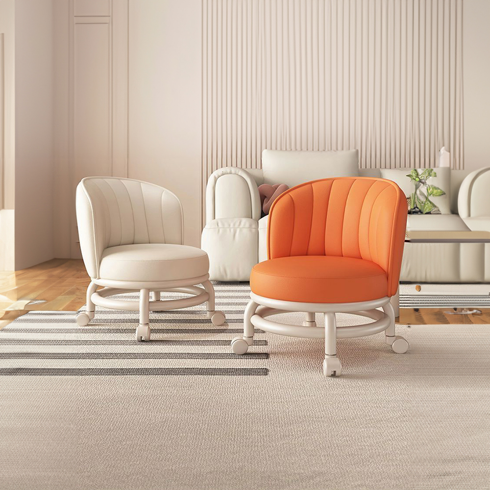 원형 스툴 등받이 낮은 의자 바퀴 달린 스톨 화이트