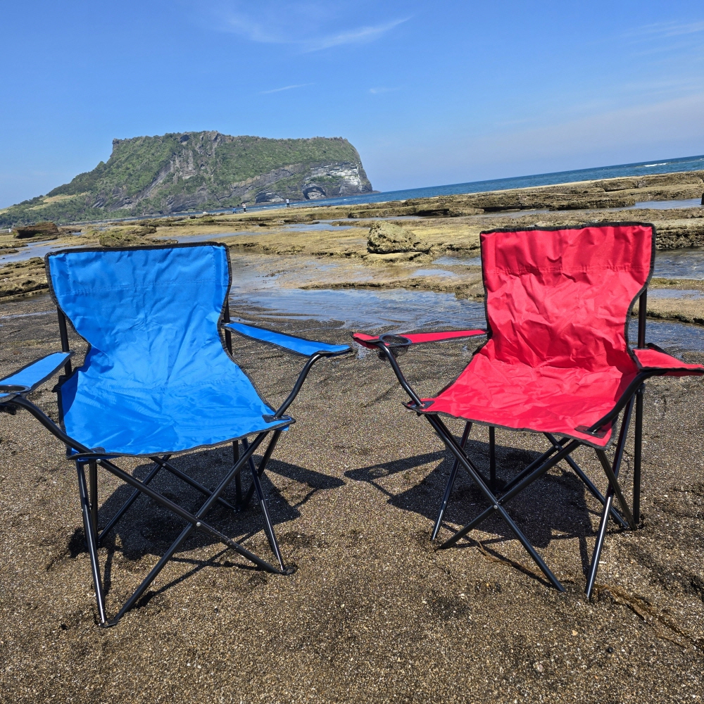 [팔걸이 캠핑의자] 접이식 야외용 컵홀더 포함 레드1개+블루1개 - 상세 이미지 3