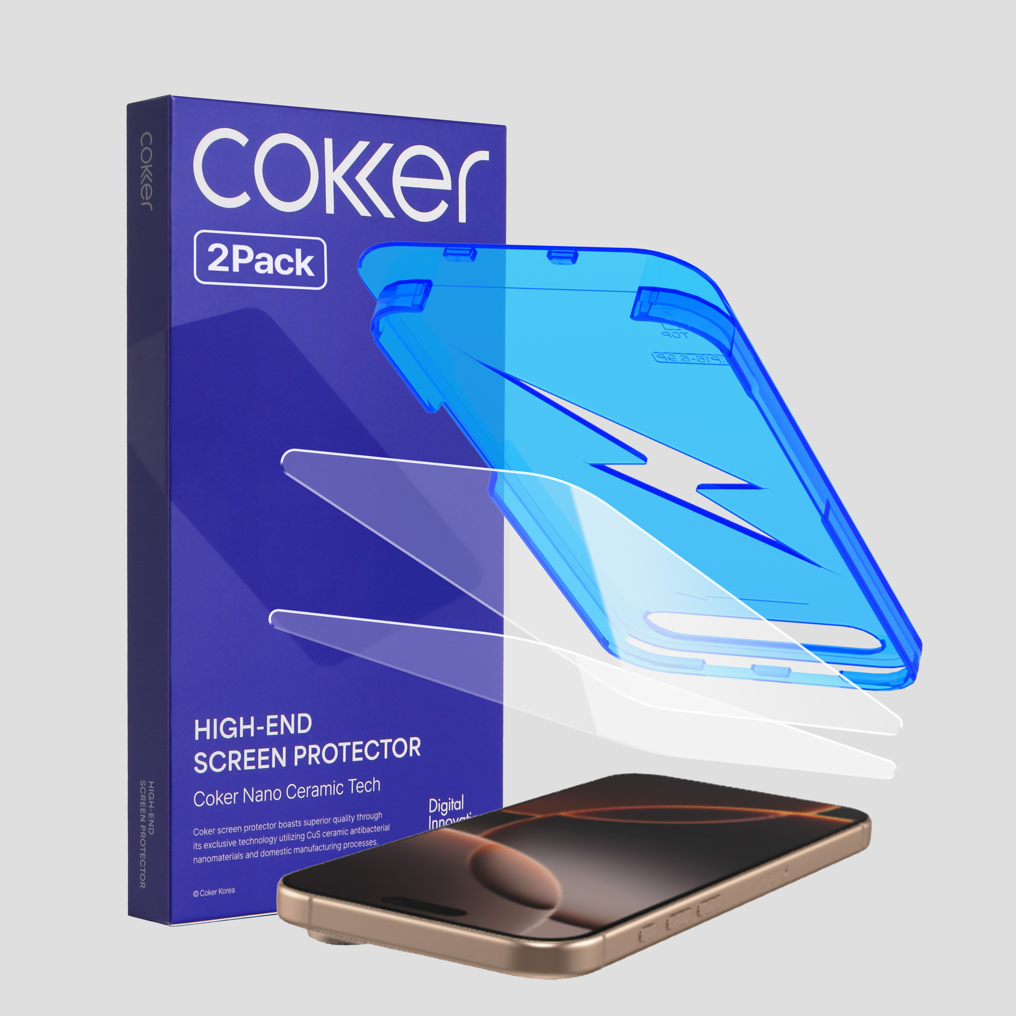 [내일배송] 코커 원터치 강화유리 이지핏 풀커버 액정보호필름 아이폰16 프로 맥스, 2매입 제품 이미지