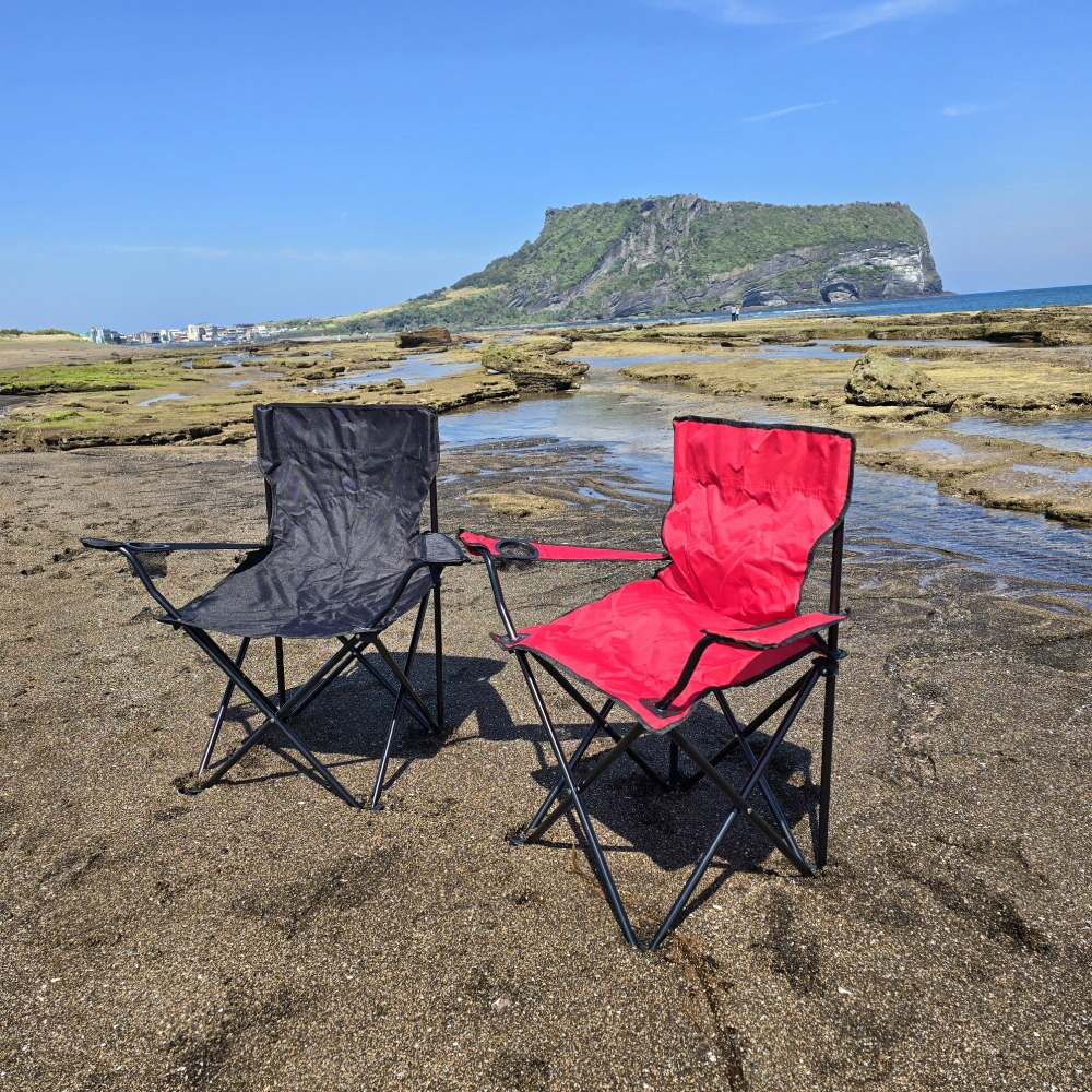 [팔걸이 캠핑의자] 접이식 야외용 컵홀더 포함 레드1개+블랙1개 - 상세 이미지 5