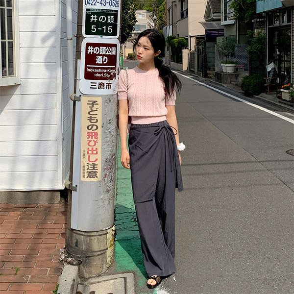 누벤 바스락 랩 레이어드 밴딩 와이드 팬츠 ps5184 - 상품 이미지