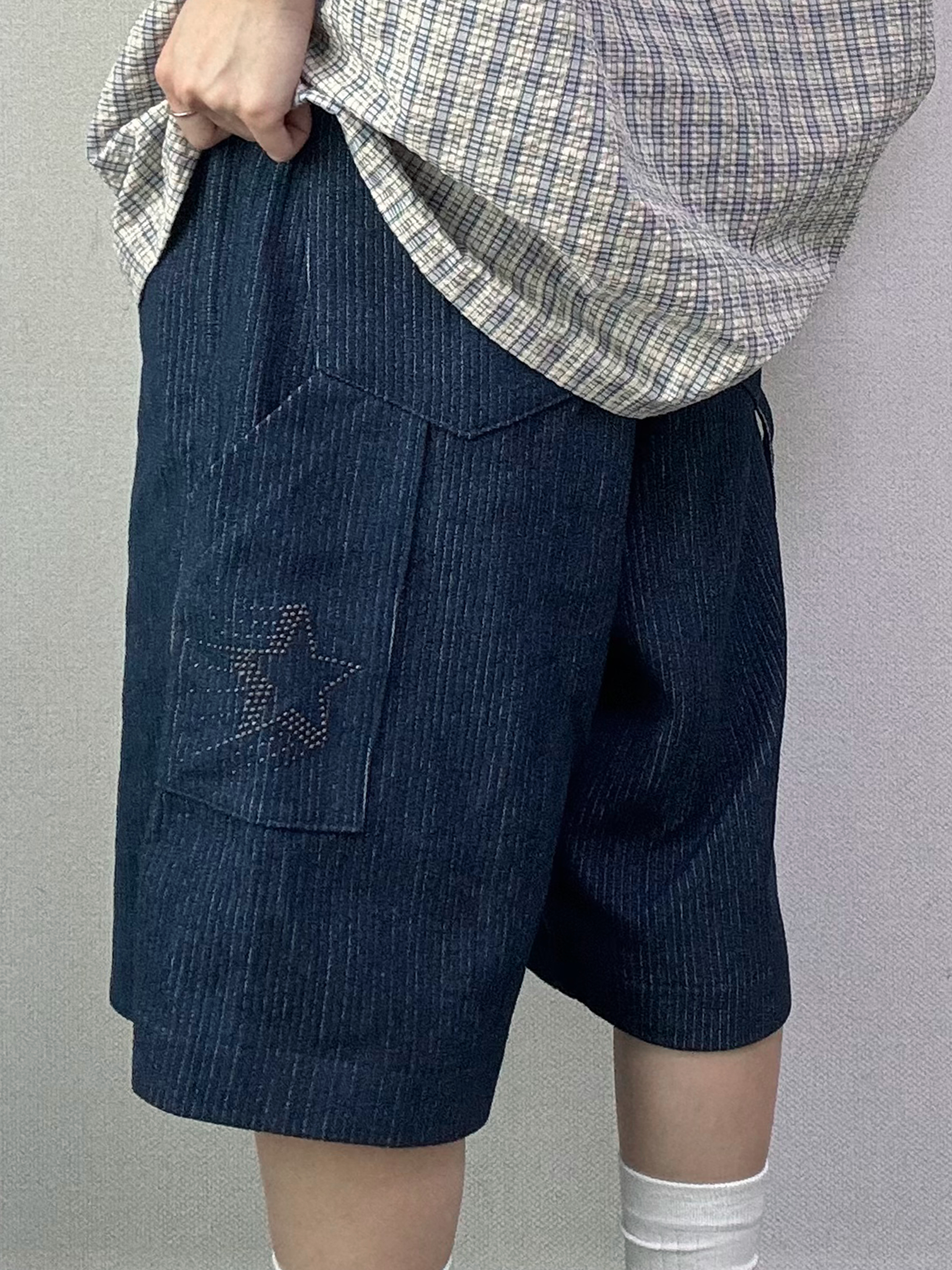 이브 스터드 버뮤다 데님 밴딩 팬츠 [2Color] - 상세 이미지 5