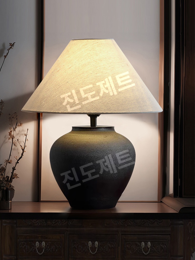 달항아리 조명 도자기 세라믹 호텔 LED 인테리어 소품 매트블랙 3색 디밍 - 상품 이미지