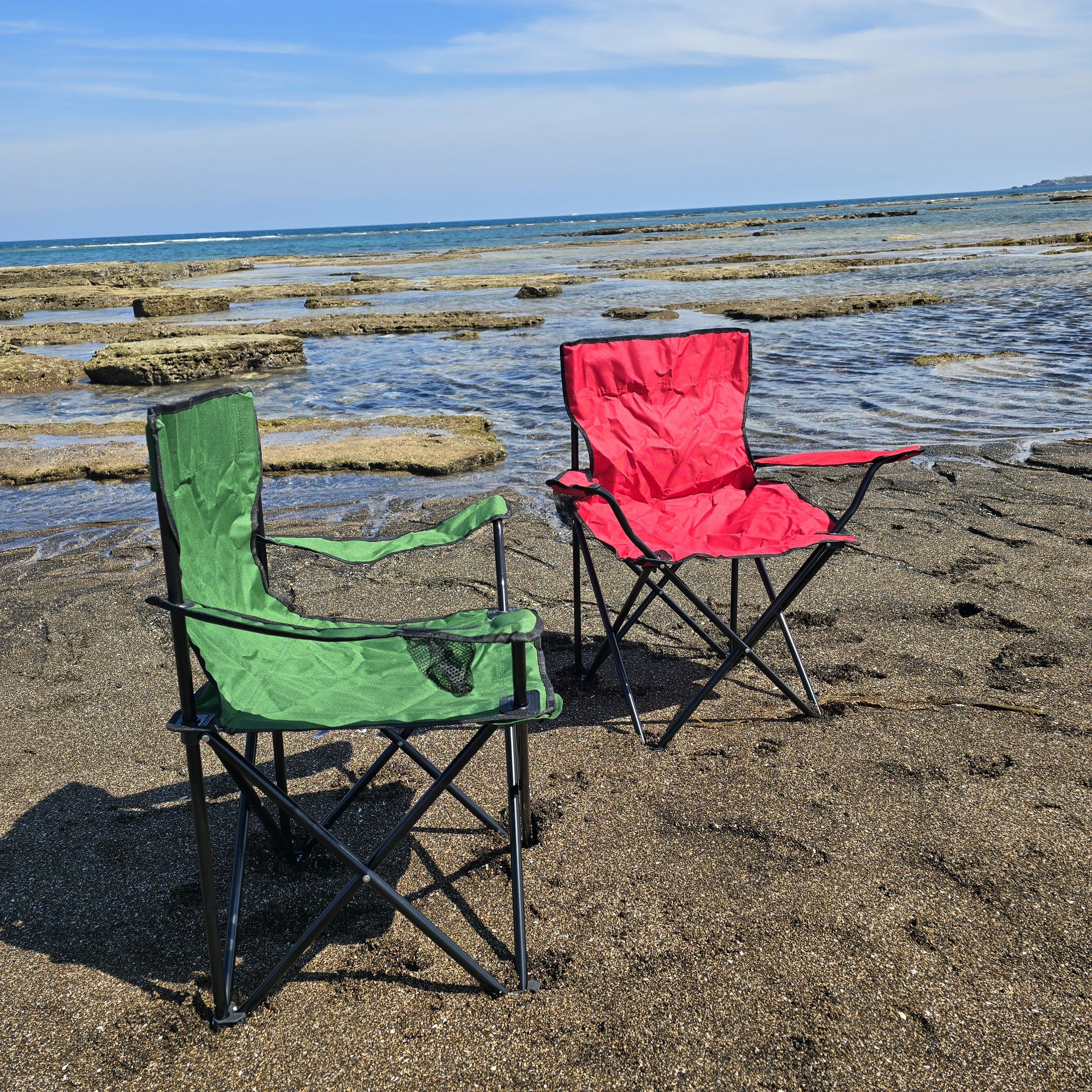 [팔걸이 캠핑의자] 접이식 야외용 컵홀더 포함 그린1개+레드1개 - 상세 이미지 4