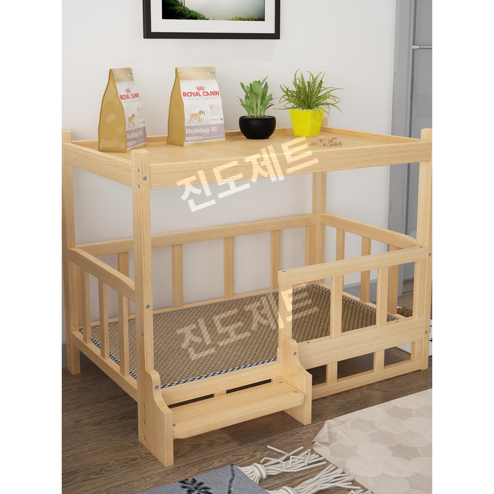원목 강아지침대 숨숨집 반려견 베드 펫방석 협탁 2단 싱글 럭셔리 침대 60x120 - 상세 이미지 4