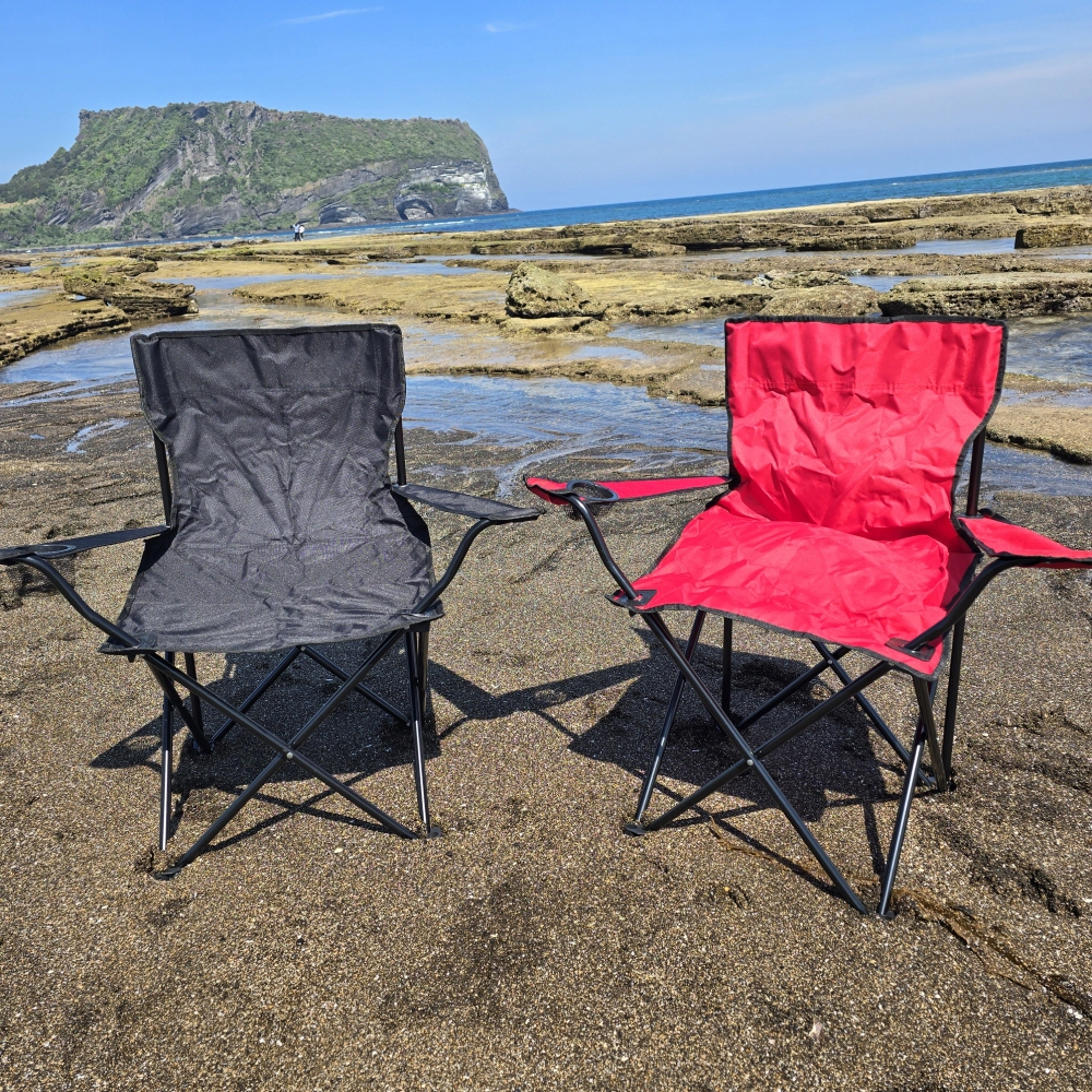 [팔걸이 캠핑의자] 접이식 야외용 컵홀더 포함 레드1개+블랙1개 - 상세 이미지 2
