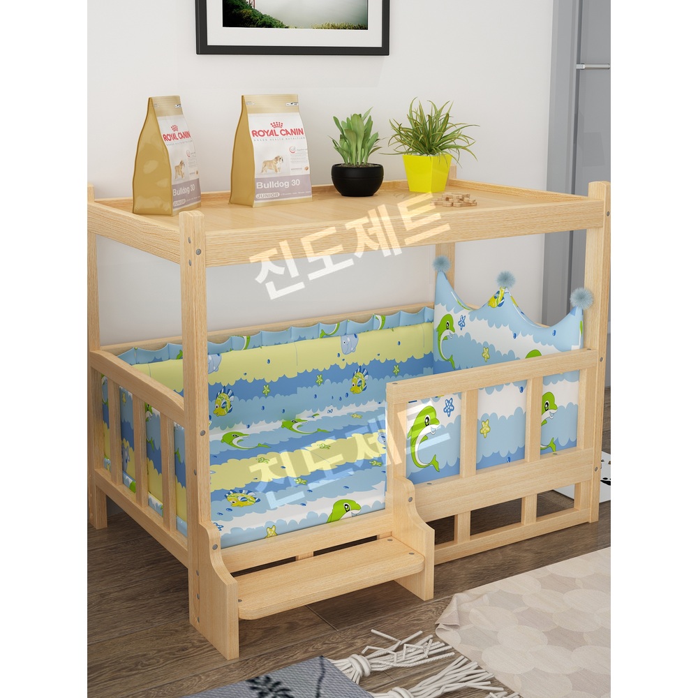 원목 강아지침대 숨숨집 반려견 베드 펫방석 협탁 2단 싱글 럭셔리 침대 60x120 - 상세 이미지 3