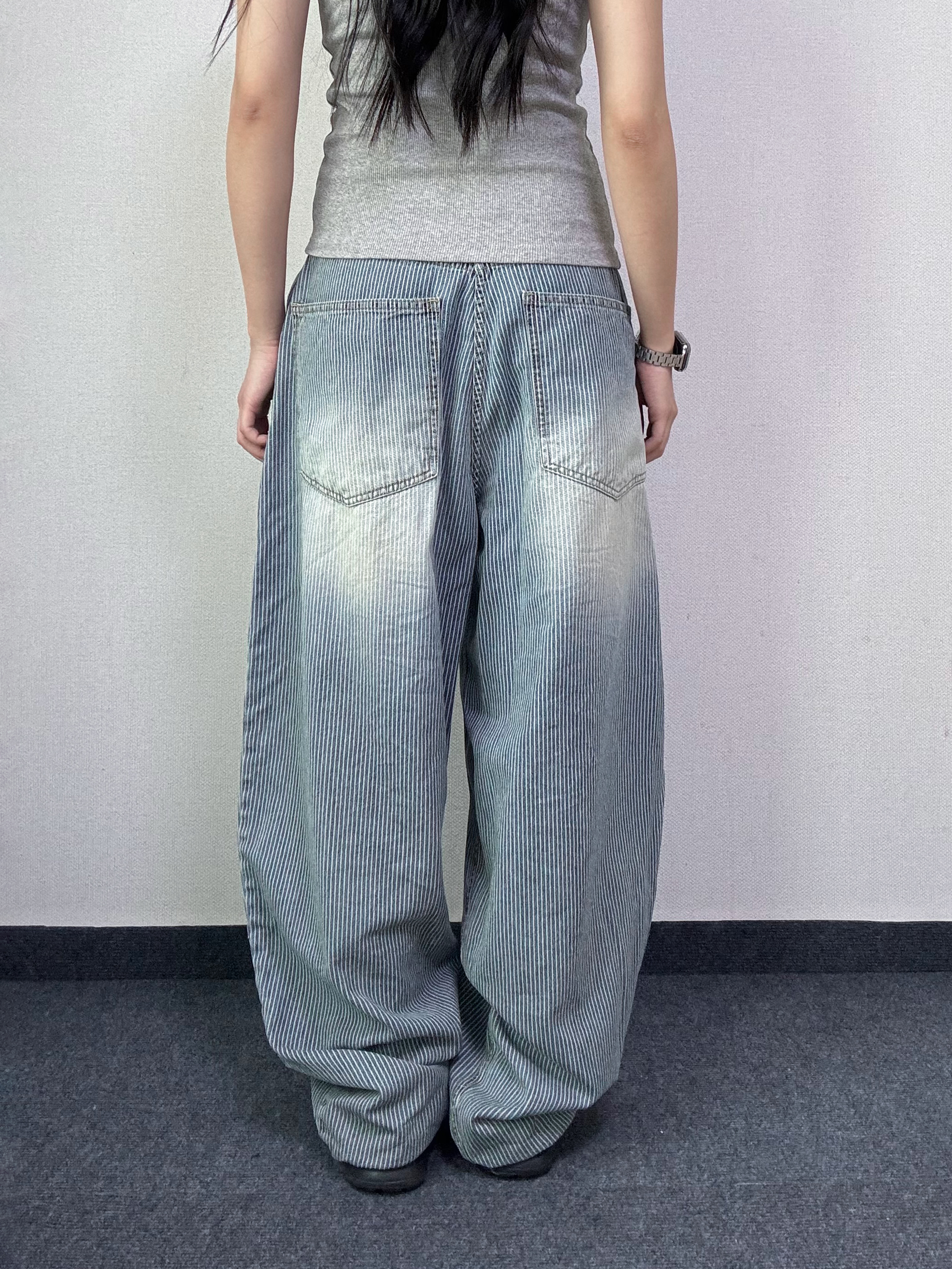 와브 스트라이프 벌룬 워싱 데님 팬츠 [2Size] - 상세 이미지 5