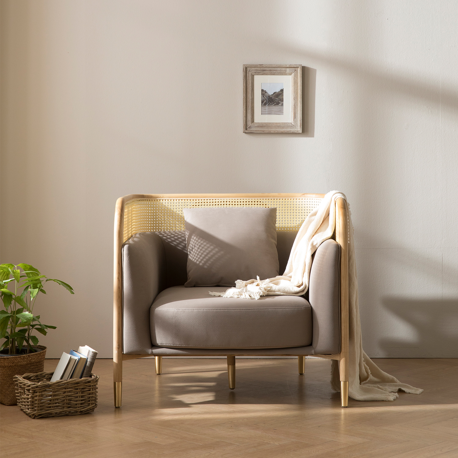 헤르짐머 뷘트 곡목 라탄 소파 스툴미포함, 내추럴, 1인용