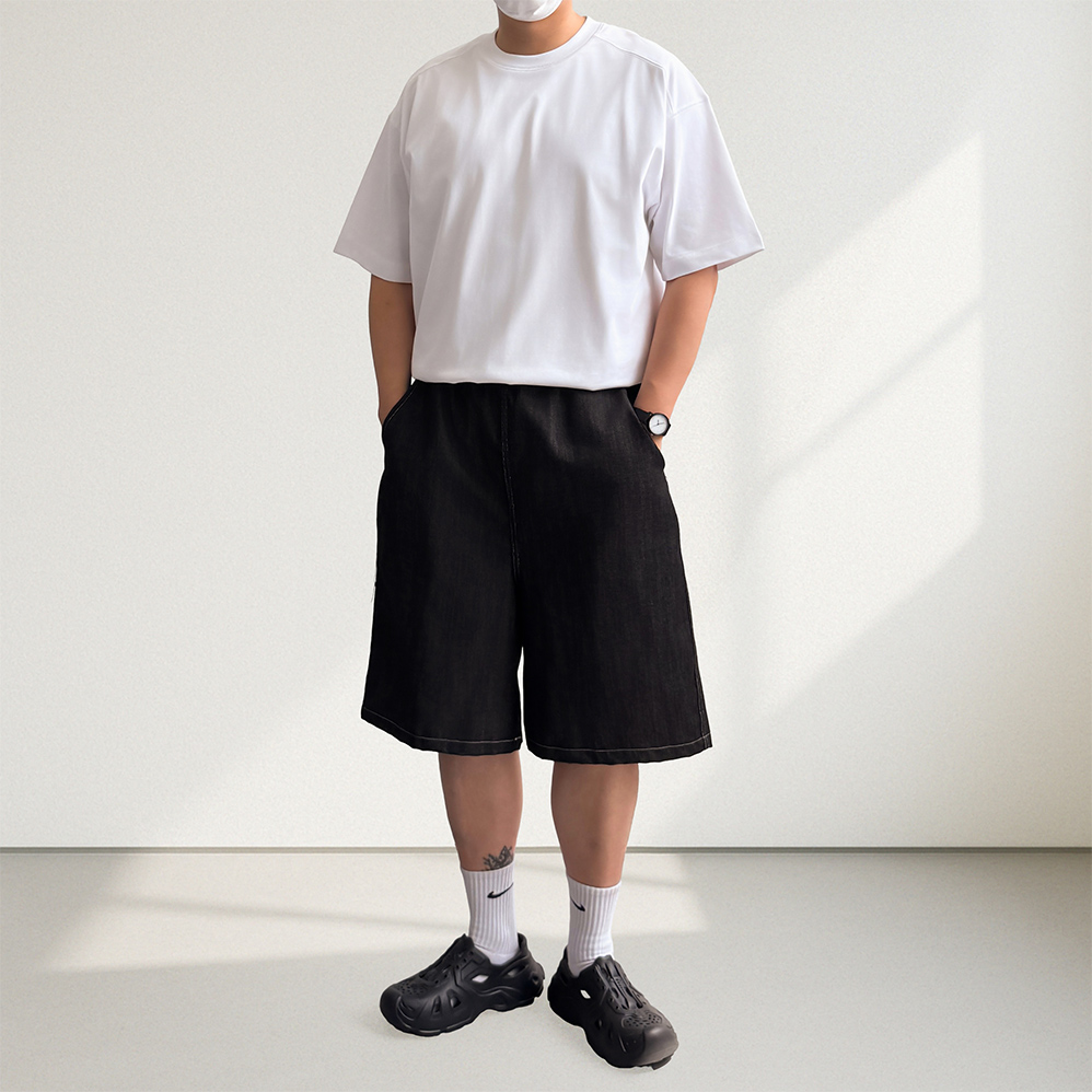 1+1 생지데님 남성청반바지 벌룬청바지 남자버뮤다청반바지 - 상세 이미지 3