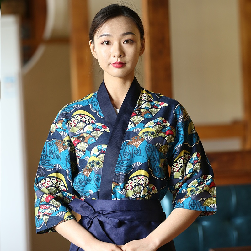 일식 조리 복 조리사 실기 제과제빵 레스토랑 호텔 시험복 감색 난초무늬 재킷 S - 상세 이미지 4