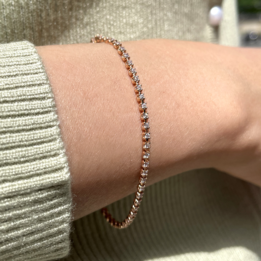 1.5mm 랩 다이아 4프롱 라운드 테니스 팔찌 레이어드 고급 명품 - 상세 이미지 4