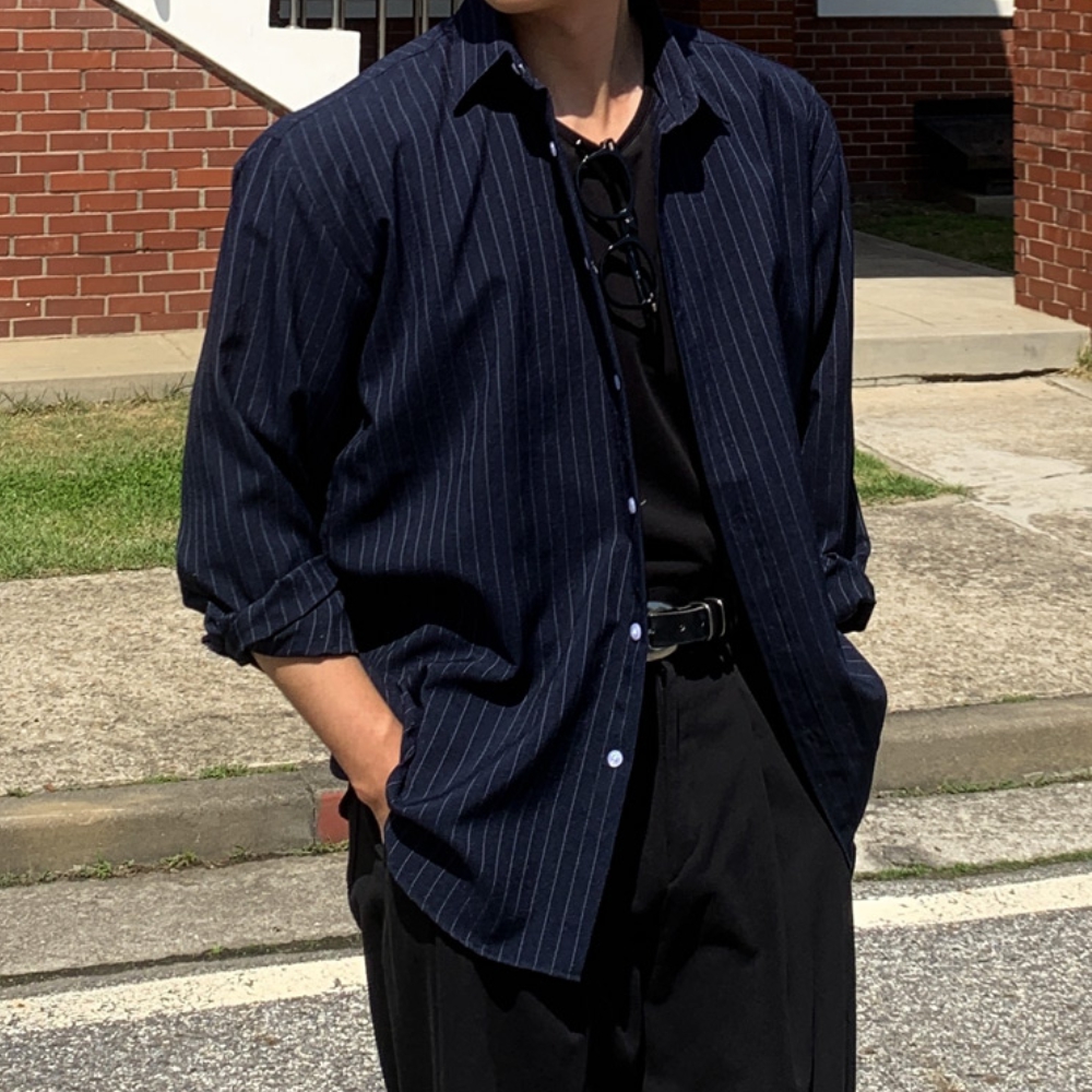 남자 버드 여름 오버핏 아이스 쿨 면 린넨 긴팔 셔츠 12컬러