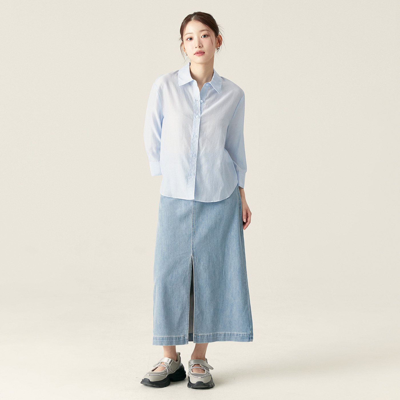 로엠 린넨 데님 롱 스커트 RMWJF25G11 - 상세 이미지 2