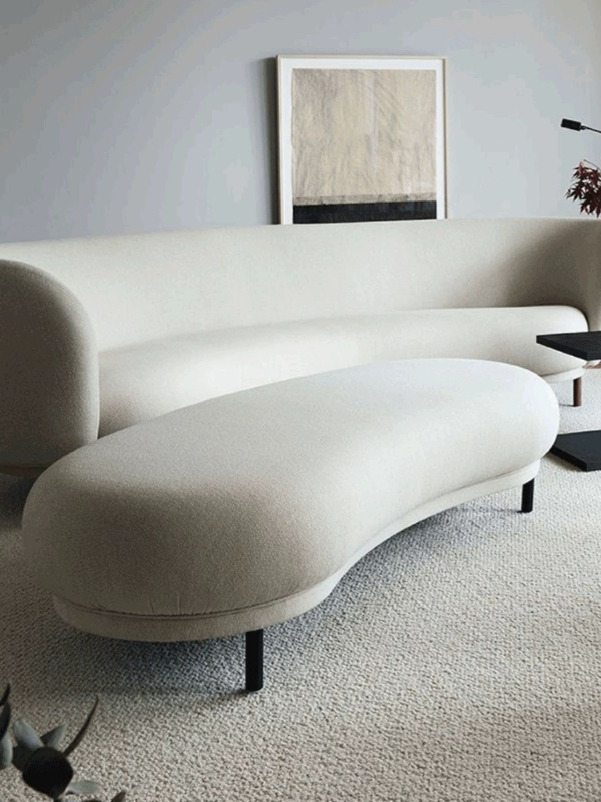 북유럽 반원형 벤치 거실 수납벤치 심플 크리에이티브 패브릭소파 80x40x40cm-미백 코튼 리넨