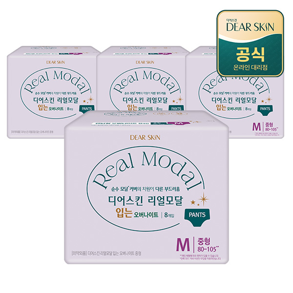 디어스킨 리얼모달 입는 오버나이트 중형 8P x 4팩
