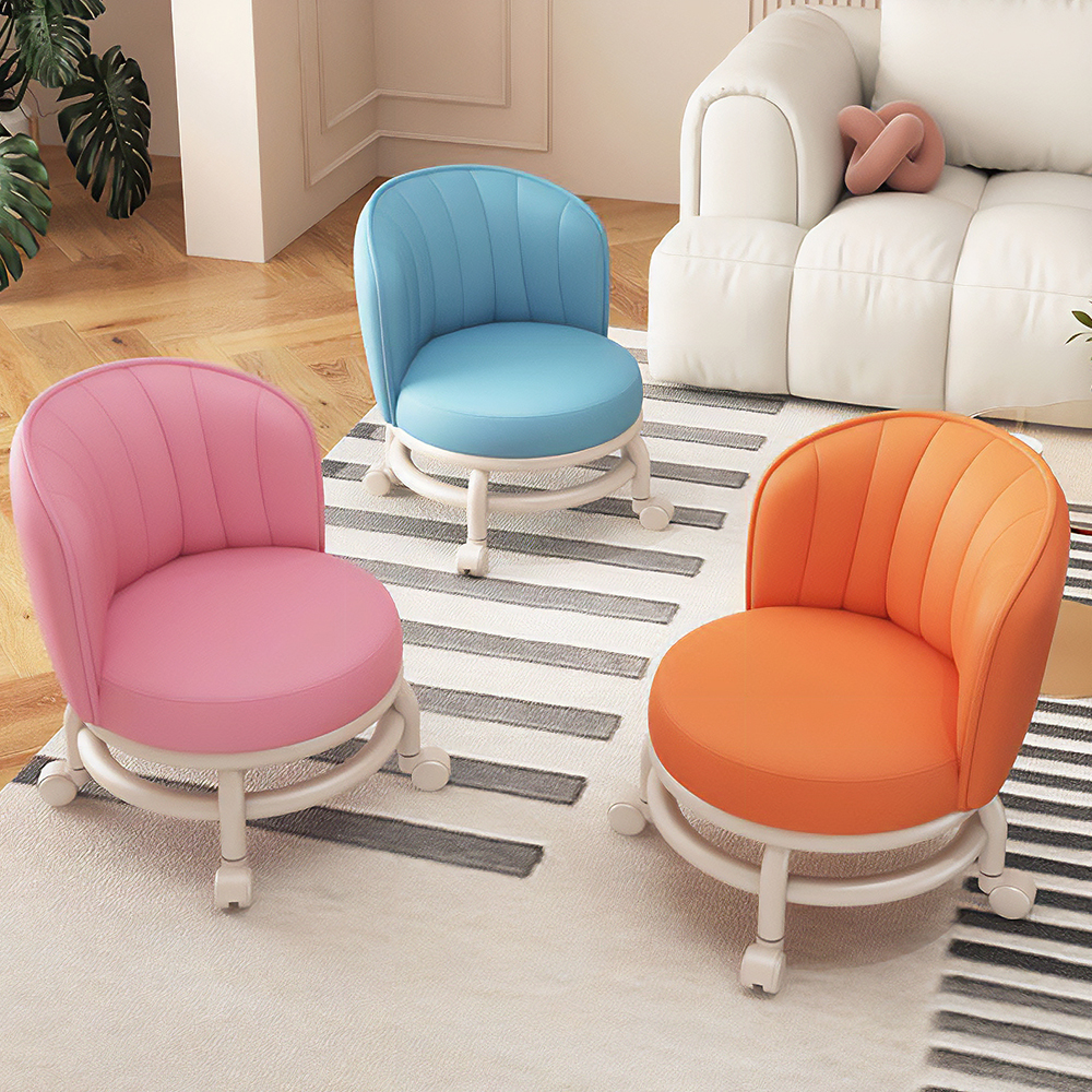 원형 스툴 등받이 낮은 의자 바퀴 달린 스톨 화이트