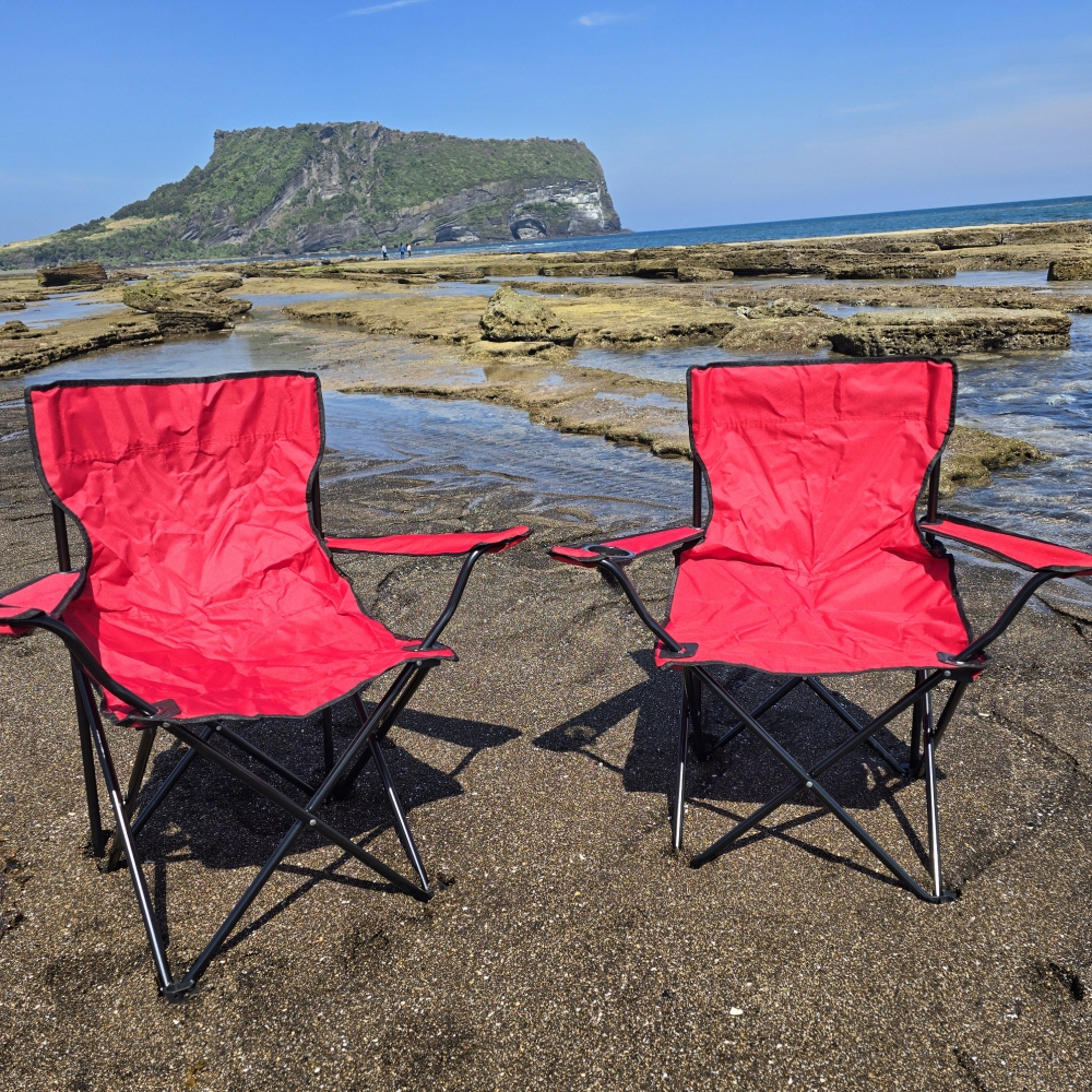 [팔걸이 캠핑의자] 접이식 야외용 컵홀더 포함 레드2개 - 상세 이미지 2