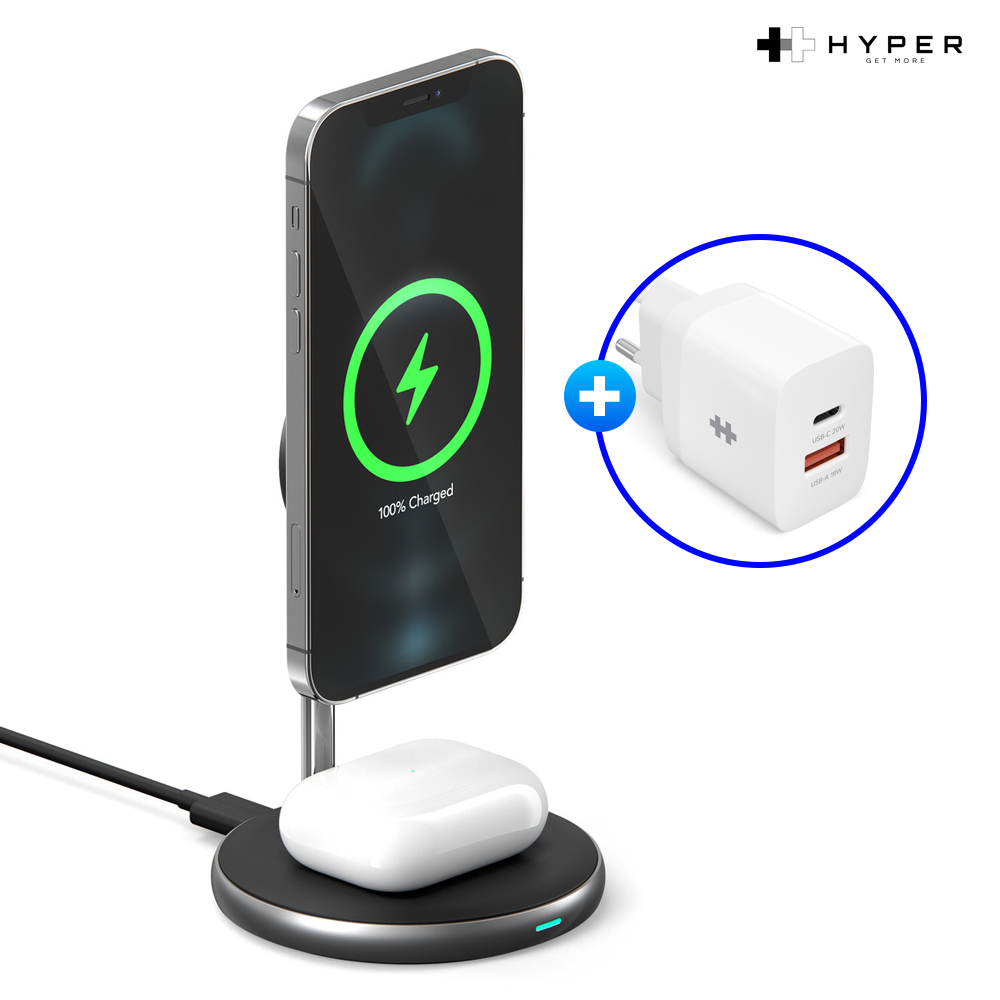 하이퍼주스 2in1 애플 아이폰 에어팟 갤럭시 맥세이프 무선 충전기 세트