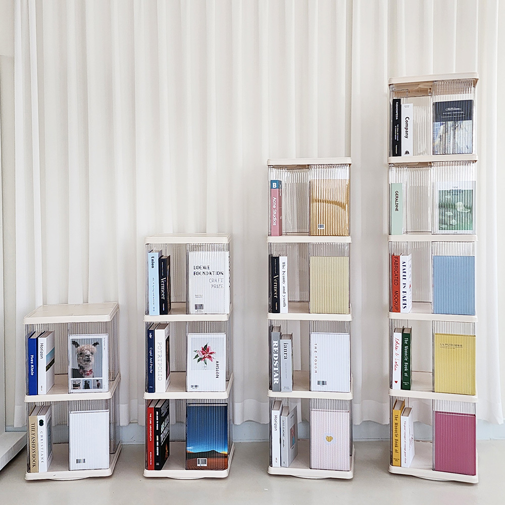 회전 책장 인테리어 책꽂이 투명 조립식 틈새 미니 코너 2단