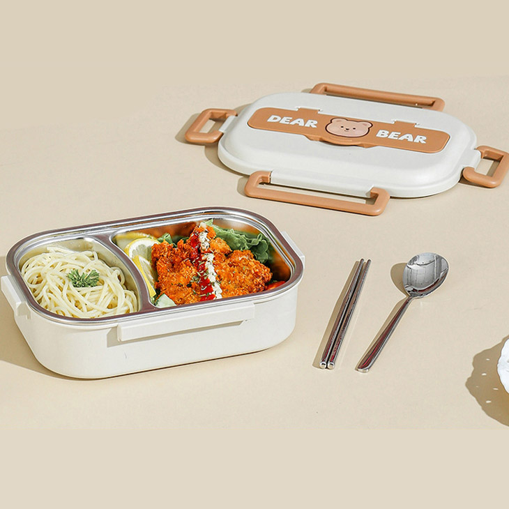 스테인리스 보냉도시락 스푼젓가락세트 곰2칸 토끼2칸 택1 찬합 가방 보온 보냉백 1단 - 상세 이미지 2