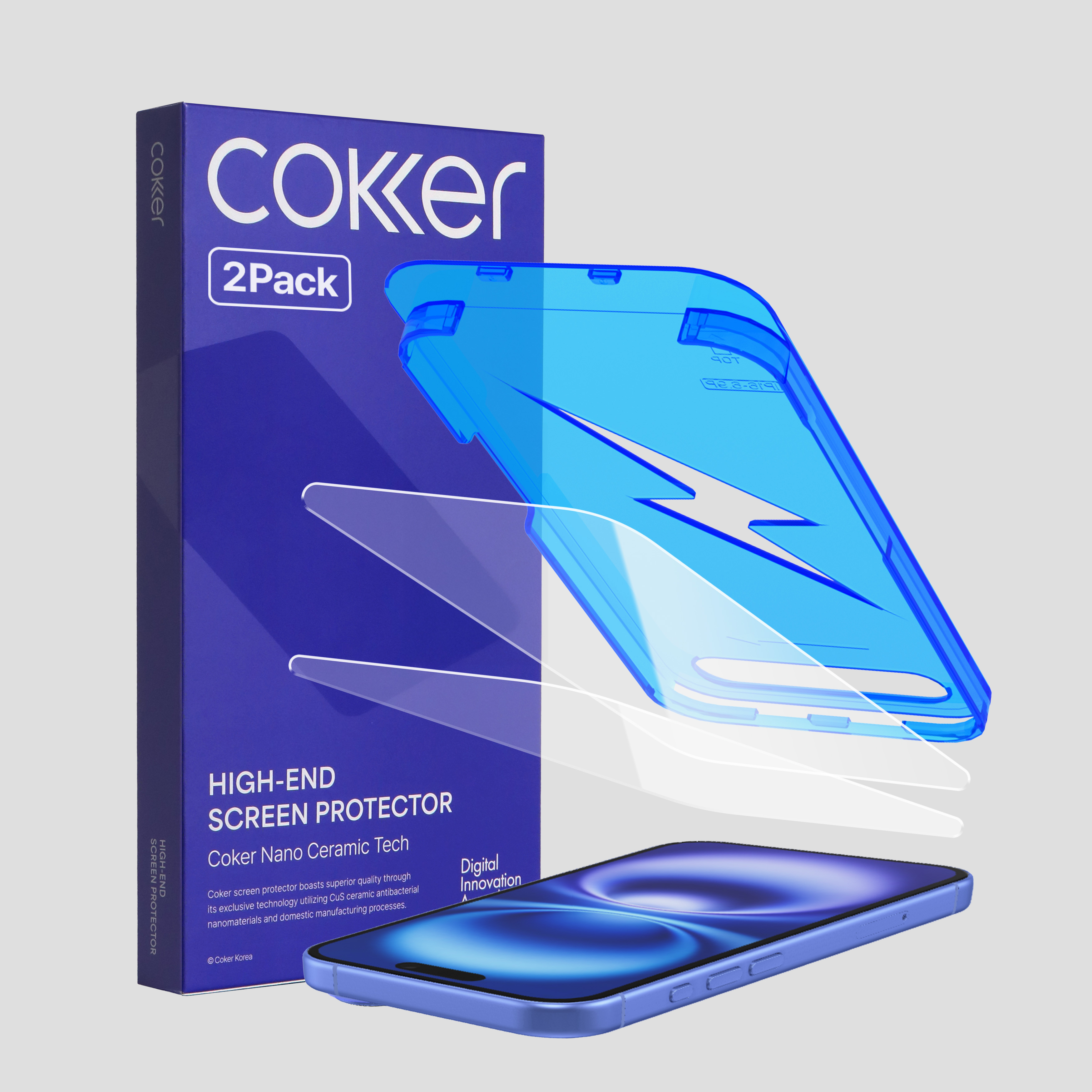 [내일배송] 코커 원터치 강화유리 이지핏 풀커버 액정보호필름 아이폰16, 2매입