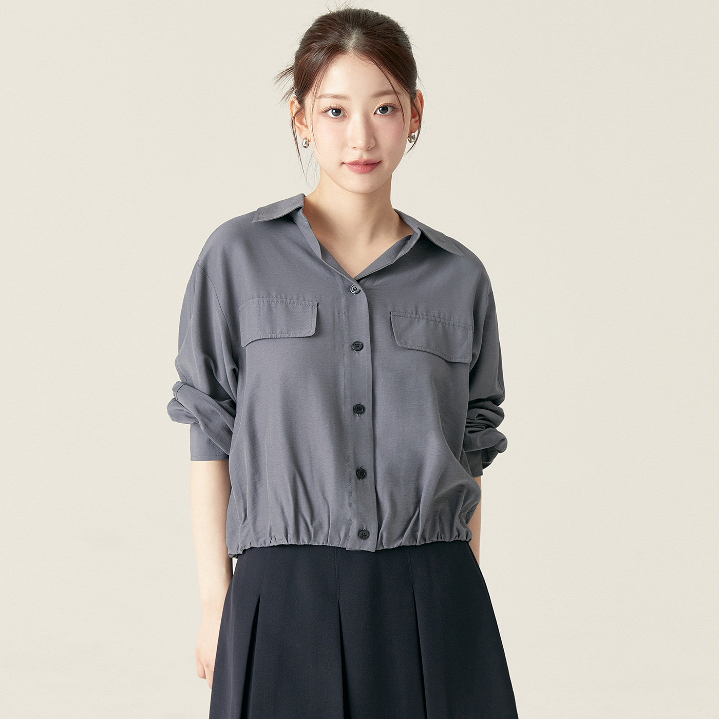 [슈퍼특가] 로엠 오픈 카라 밴딩 셔츠 RMYWF24R13