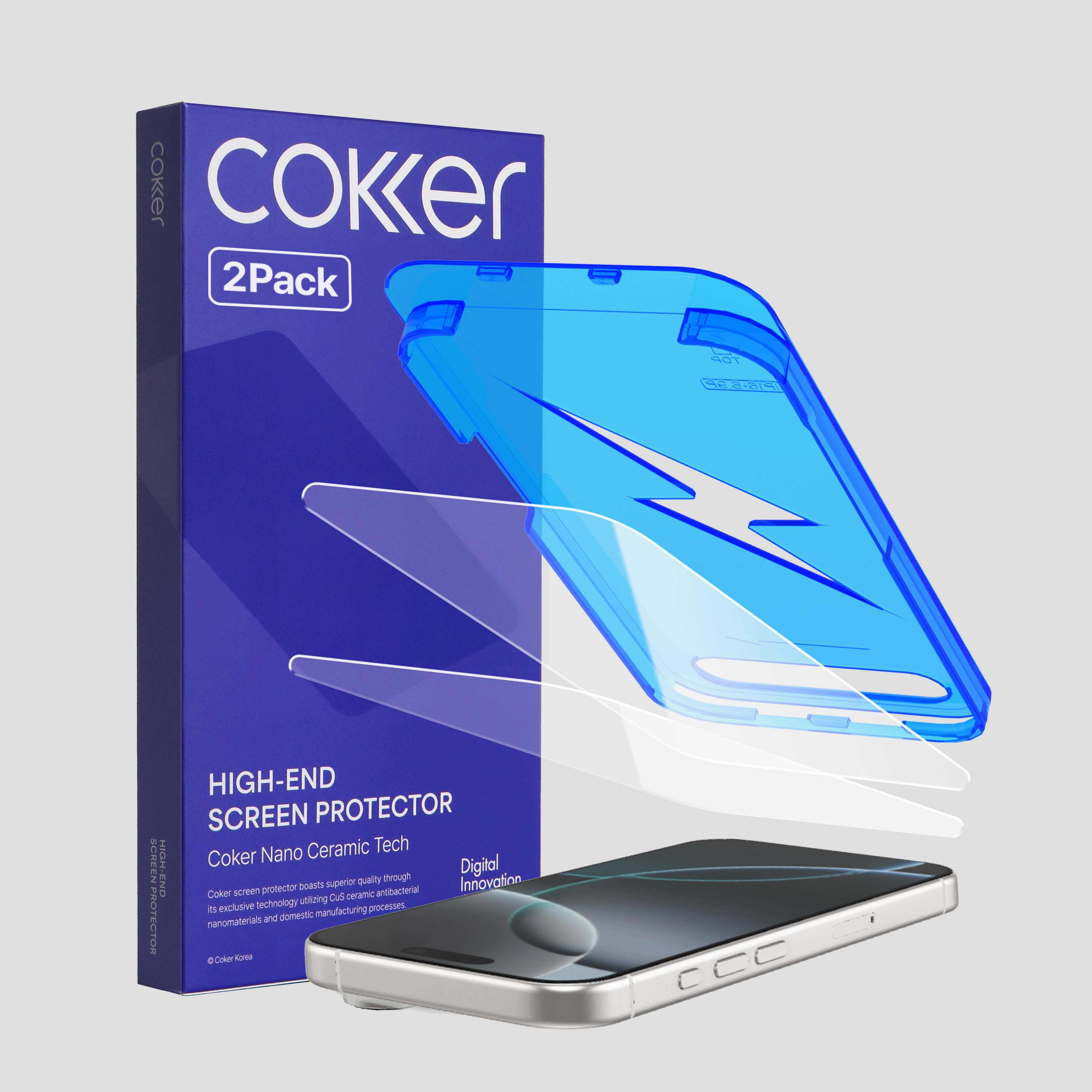 [내일배송] 코커 원터치 강화유리 이지핏 풀커버 액정보호필름 아이폰16 프로, 2매입 제품 이미지