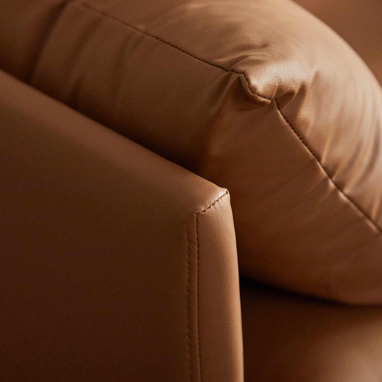 헤르짐머 폰드 모던 거실 인테리어 가죽소파 스툴미포함, 카멜브라운, 3인용