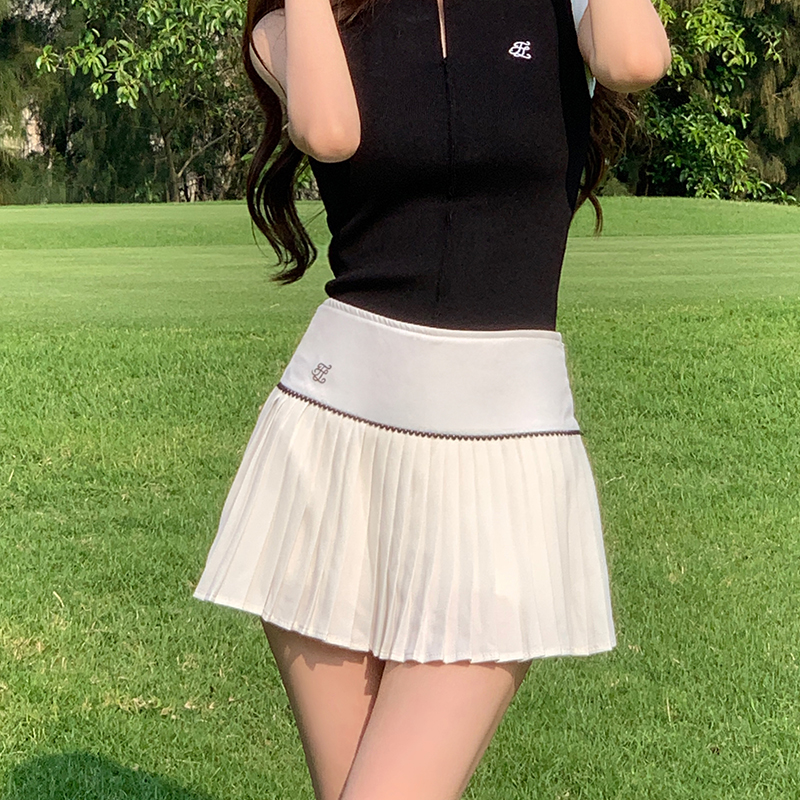 여성 골프복 테니스복 플리츠 스커트 폴로 배드민턴 셔츠 민소매 상의 세트 - 상세 이미지 2
