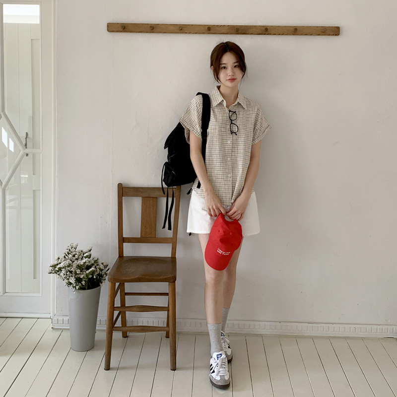 데아나 루즈핏 가오리 체크 반팔 셔츠 bs8199 - 상세 이미지 2