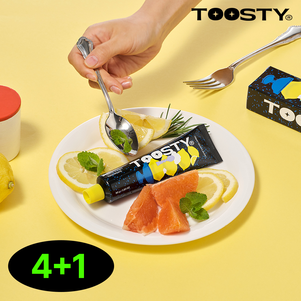 [투스티] 맛있는 레몬소르베 미백 치약 80g 4+1 / 무불소 비건 치약 - 상품 이미지