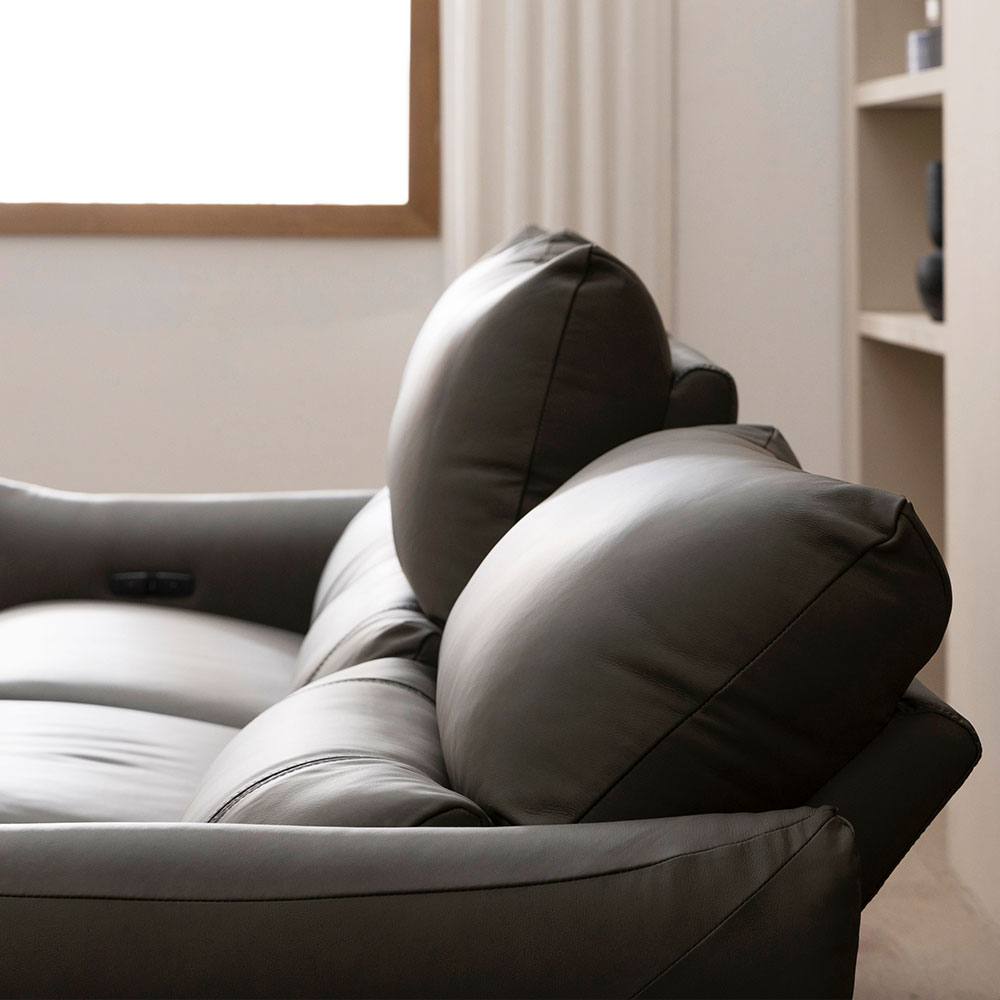 헤르짐머 모덱스 천연 가죽 3좌석 전동 리클라이너 소파 스툴미포함, 그레이, 3인용