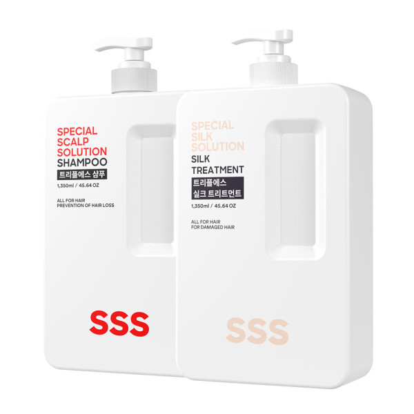 2개 트리플에스 비오틴 약산성 탈모완화샴푸 1350ml+극손상모 단백질 헤어 실크 트리트먼트 1350ml : 아이라이