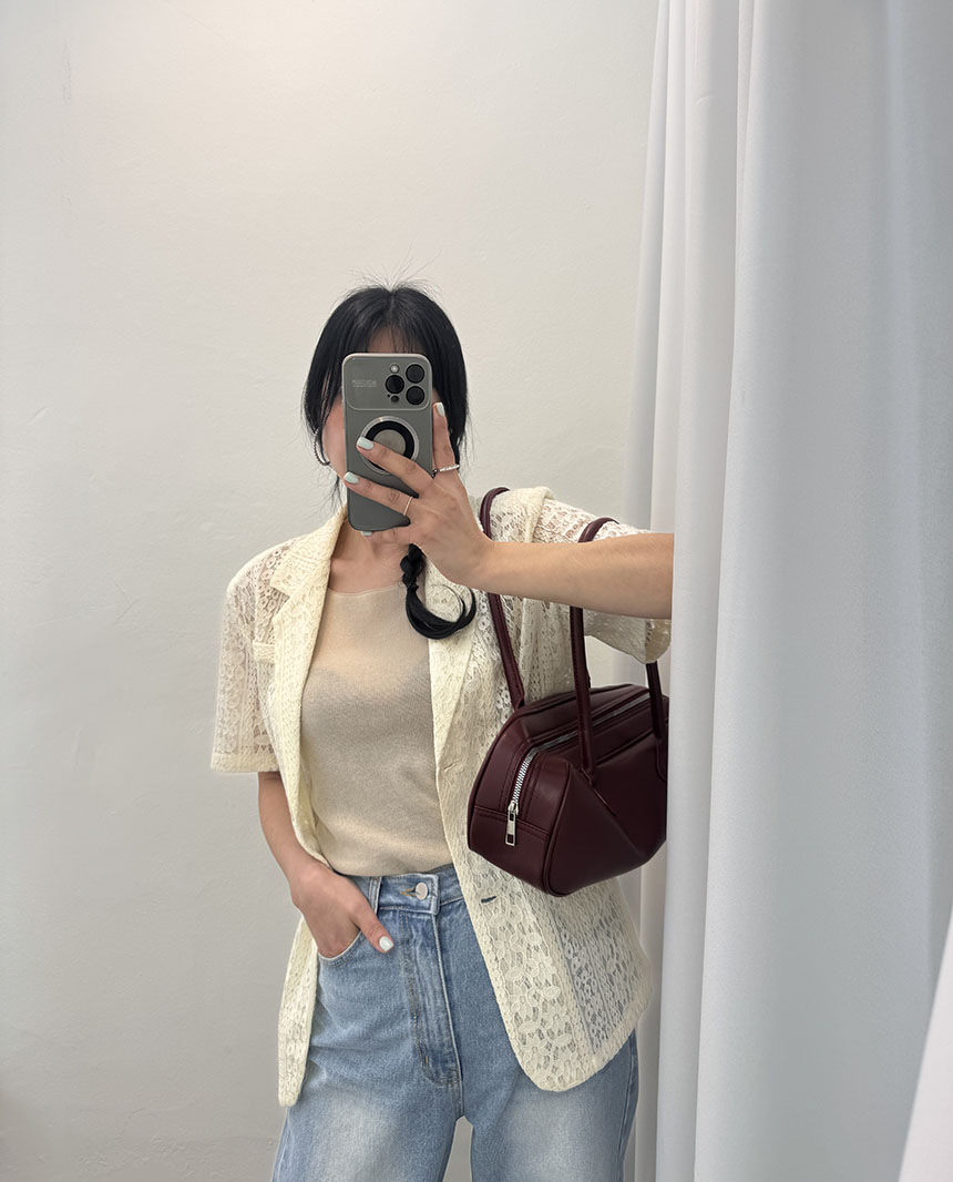반팔 자켓 레이스 뜨게 펀칭 패드 반팔 자켓 상세 이미지 17