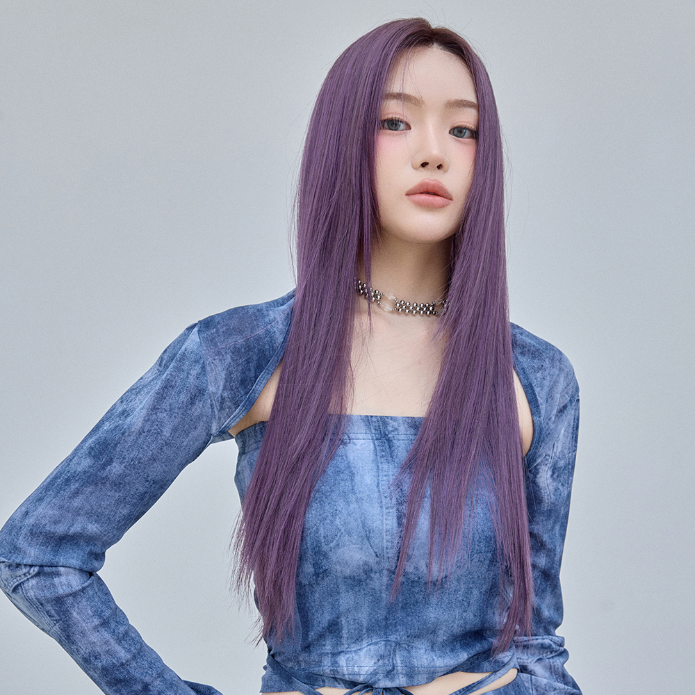 수제 통가발 스트레이트 25인치 슬릭컷 퍼플 - 상품 이미지